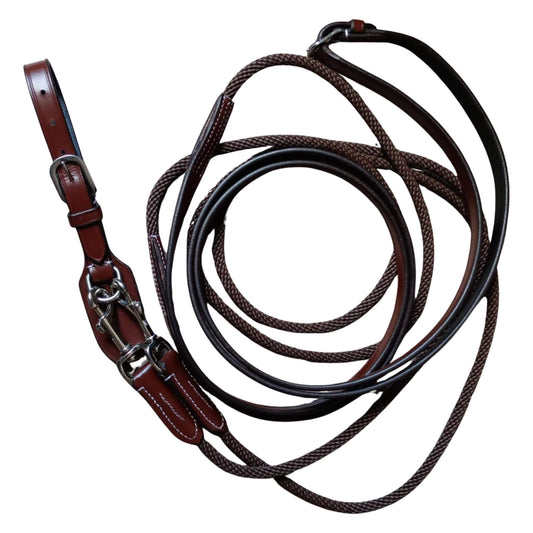 Brown Leather & Rope Horse Reins – Clip-End Hybrid Reins