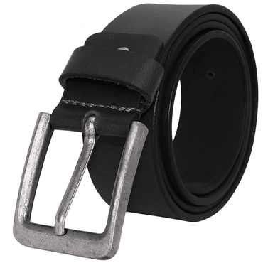 Black belt with a silver buckle on a white background