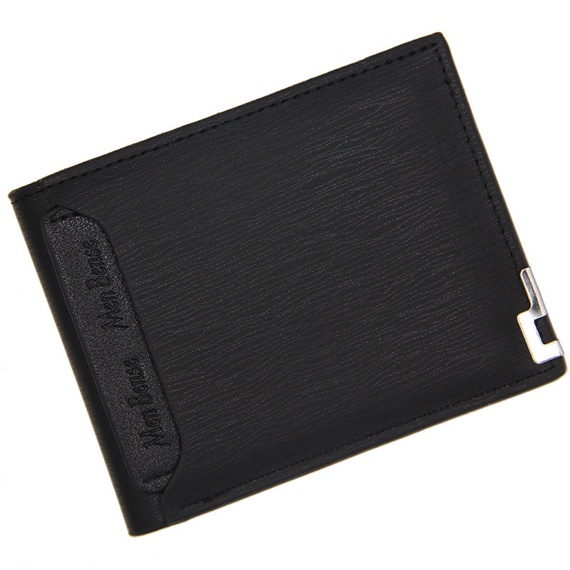 Black wallet with a visible brand logo on a white background