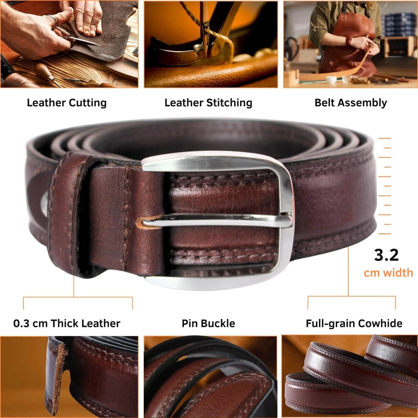 Men's Leather Belt-Handmade-Brown Formal Belt - Youshaelia